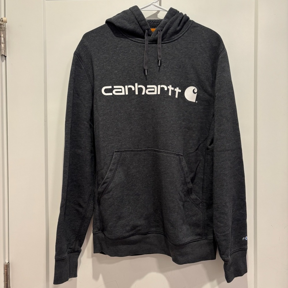 Carhartt Force Delmont Graphic Hoodie Mens Small Gray Relaxed Fit Sweater